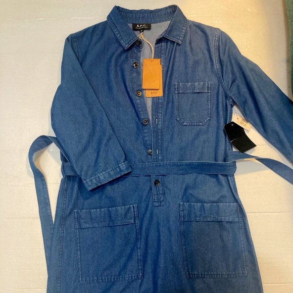 NWT! A.P.C. DENIM SHIRT DRESS -INDIGO- XSMALL - Picture 2 of 7